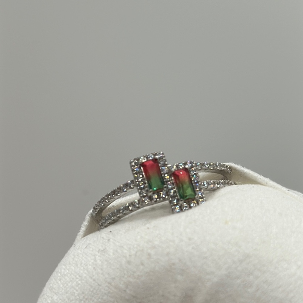 Elegant Rhodium and Multicolor Gemstone Ring no bag no tag worn size 11